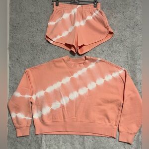 Spiritual Gangster Shibori Palisades Crew Sweatshirt Short~SMALL~in peach/white